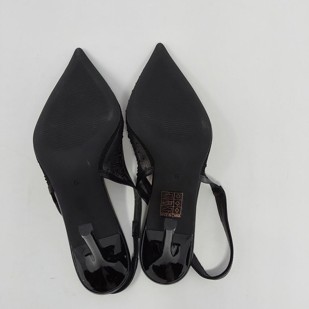 Women’s Black Rhinestone Mesh Slingback Stiletto Heels Pointed Toe Pumps Size 6 - Picture 5 of 16